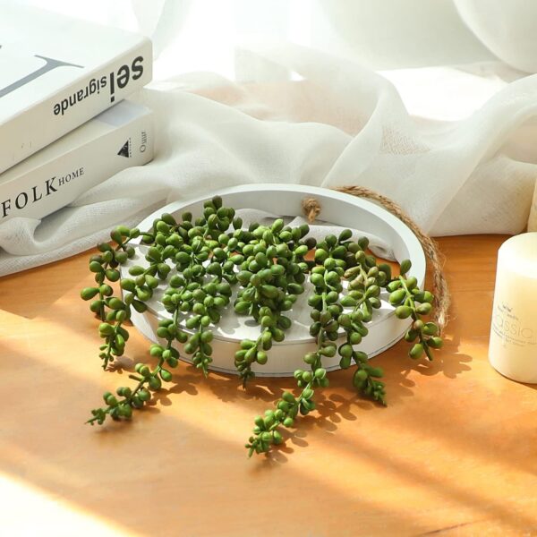 Hobyhoon Hanging Plant Artificial Succulents Fake String of Pearls Plants 12.2'' in Wooden Pot for Indoor Outdoor Wall Decor (1PCS) - Image 5