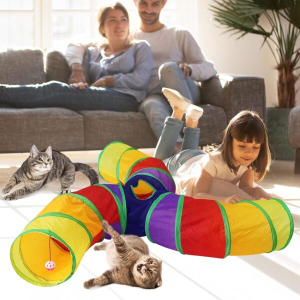 Bemodst Rainbow Cat Tunnel, Cat Toy S-Shaped-3-Way Pet Tunnel, Cat Play Tent interactive Toy Maze Cat House, Collapsible Cat Rabbit Tunnel Tube for Indoor Cats, Rabbits, Hamsters, Puppies and More - Image 3