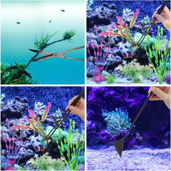 Aquarium Aquascape Tools Kit, 4 in 1 Anti-Rust Aquatic Plant Aquascaping Tool Stainless Steel Black Tweezers Scissors Spatula for Aquarium Tank Clean Fish Tank Aquascape Tools Sets (Black) - Image 7