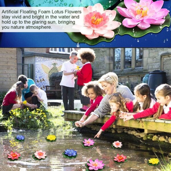 PERFETSELL 5 PCS Floating Flowers for Ponds, Artificial Foam Lotus Flowers Fake Floating Pond Plants Realistic Water Lily Pads Ornaments for Garden Pond Aquarium Fish Tank Decoration, 10cm/3.9inch - Image 4