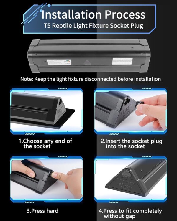 LUCKY HERP T5 Reptile Light Fixture Combo Kit 24W, 30% UVA+10% UVB Light Reptile Kit(Up to 200%), 100-250V UVA UVB Reptile Light for Amphibian, Tortoise, Lizard, Bearded Dragon - Image 3