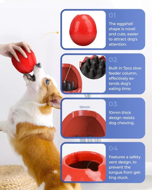 LACCEN Interactive Treat Dispenser Dog Toy, Slow Feeder Toys for Boredom, Durable Dog Chew Toys for Small Medium Large Dogs (Eggshell Shape, Red) - Image 5