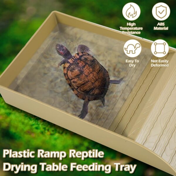 JETHMA Tortoise Water Dish, Tortoise Bath Dish, Anti Slip Reptile Pool Bowl with Ramp, Reptile Feeding Box Dish, Tortoise Water Bowl For Basking Feeding Bathing (Brown) - Image 2