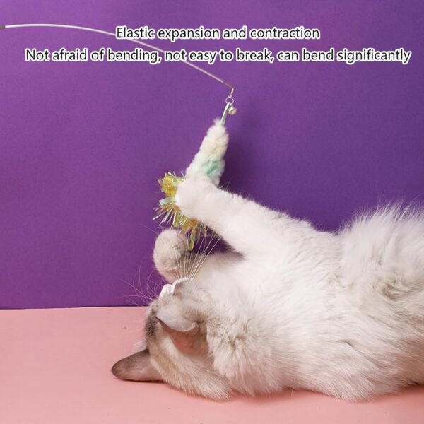 Illkjasfc Furry FeatherWand Plush Toy For Cat Kitten Adjustable Teaser Wand Toy Cat FishingPole Catching Stick Pet Birthday - Image 9