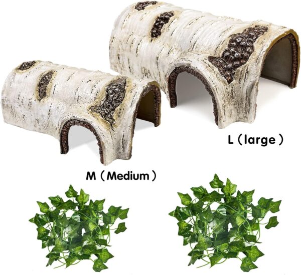 Reptile Hide Caves Simulation Tree Hideout Snake Hide Leopard Gecko Terrarium Plastic Plant Leaves Ornament Habitat Shelter Decor for Lizard Hermit Crab Spider Frog Amphibians (L) - Image 4