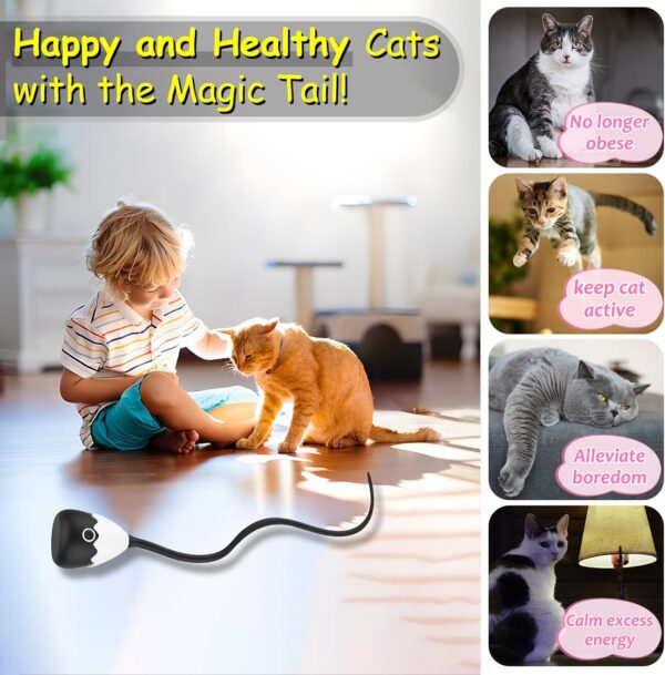 Interactive Cat Toys for Indoor Cats, Automatic Irregular Moving Cat Toy with Lifelike Prey's Tail Silicone Tail, 2 in 1 Rechargeable Exercise Cat Wand Toy for Cats Adult (Black) - Image 5