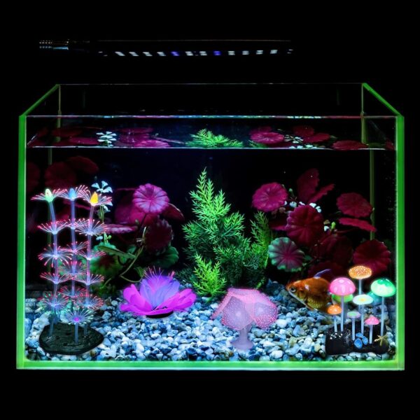 CCCYMM 4 Pack Glowing Fish Tank Decorations Plants, Glow Aquarium Decorations, Glowing Mushroom Coral Plant Ornaments - Image 3