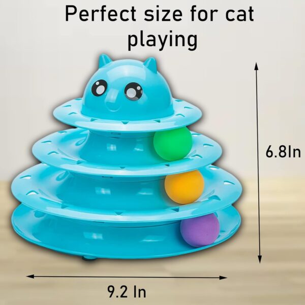 Vealind Pet Interactive Fun Roller Exerciser 3 Level Cat Teaser Ball Toy with 3 Colorful Balls(Blue) - Image 6