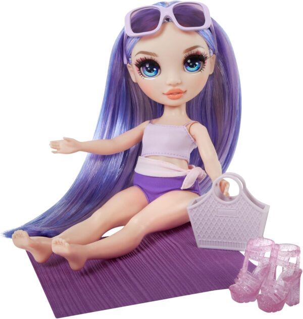 Rainbow High Swim & Style - Violet (Purple) - 28 cm Doll with Shimmery Wrap to Style 10+ Ways - Removable Swimsuit, Sandals, Fun Play Accessories - Kids Toy - Great for Ages 4-12 Years - Image 5