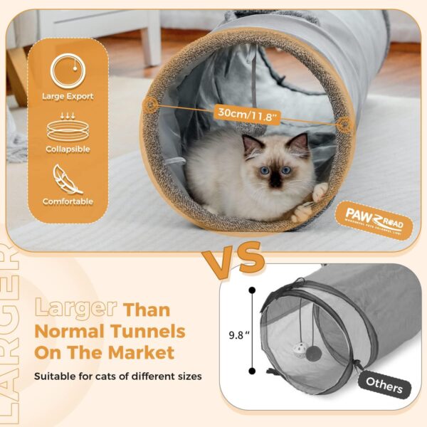OHANA Collapsible Cat Tunnel Toy in suede, Large cat tunnels for indoor cats rabbits with 2 holes and suspended ball Dia30*130cm - Image 3