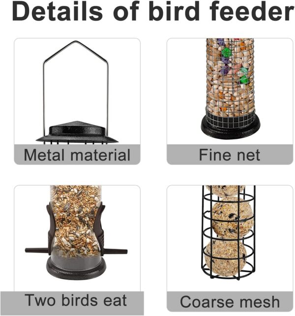 Urban Deco Metal Bird Feeders Hanging Station Fat Ball Bird Feeder Mesh Squirrel Feeder With Steel Hook Bird Seed Feeder - Weather Proof See Through Bird Feeder For Small Birds - Coffee - Pack Of 3 - Image 2