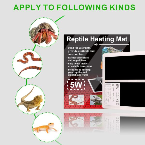 DERNORD Reptile Heat Mat 5W Mini - Vivarium Upgraded Version Gecko Heat Pad with Adhesive for Tortoise Lizard Snake Bearded Dragon Hermit Crab Heater - Image 6