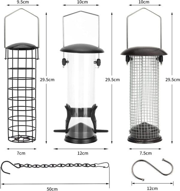 Bird Feeders Hanging,Wild Birds Feeders Mesh Feeding Stations with Steel Hooks Hangers, Metal Bird Feeder for Garden, Hanging bird feeder set + BONUS 3pcs Hooks and 2pcs Hanging Chain（Set of 8） - Image 2