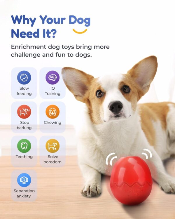 LACCEN Interactive Treat Dispenser Dog Toy, Slow Feeder Toys for Boredom, Durable Dog Chew Toys for Small Medium Large Dogs (Eggshell Shape, Red) - Image 4
