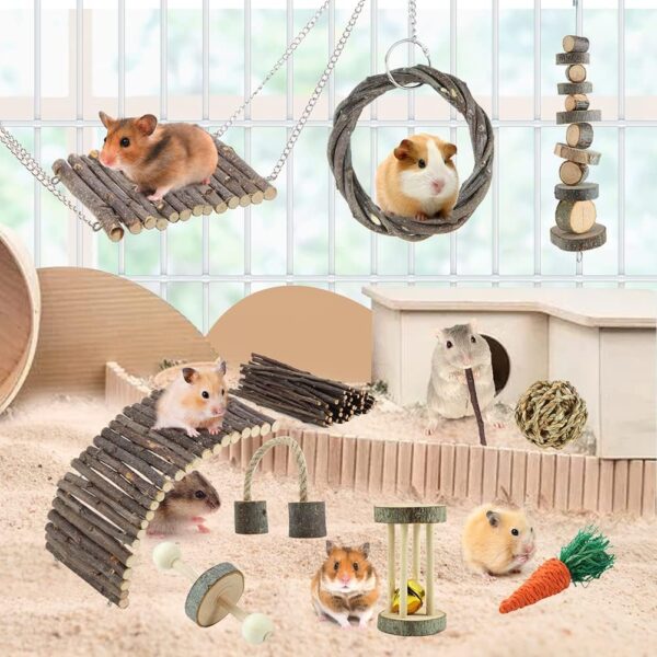 Hamster Toys Rat Toys Chinchilla Toys Hamster Chew Toys Cage Accessories Apple Wood Sticks Ladder Bell Roller for Gerbil Guinea Pigs and Other Small Animal - Image 6