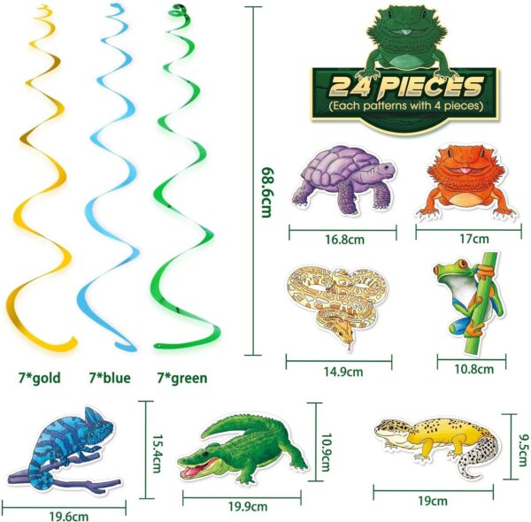 WERNNSAI Reptile Hanging Swirls - 21 Pcs Reptile Birthday Party Supplies for Kids Boys Safari Animals Lizard Snake Turtle Alligator Frog Ceiling Decor Swamp Jungle Animal Theme Party Decorations - Image 2