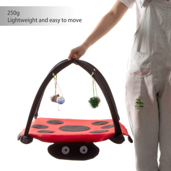 Tofern Multi-Function Pet Kitten Cat Interactive Activity Soft Fleece Folding Toy Mat Bed Hammock Tent With Hanging Mouse Bell Balls, red - Image 5