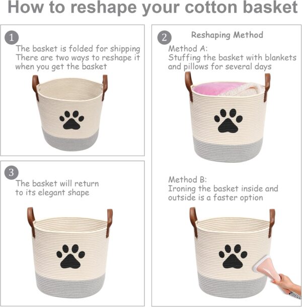 Cotton rope dog toy basket, puppy toy basket, puppy bins, laundry basket blanket storage bin - Perfect for organizing pet toys, blankets, leashes - Beige Gray - Image 5