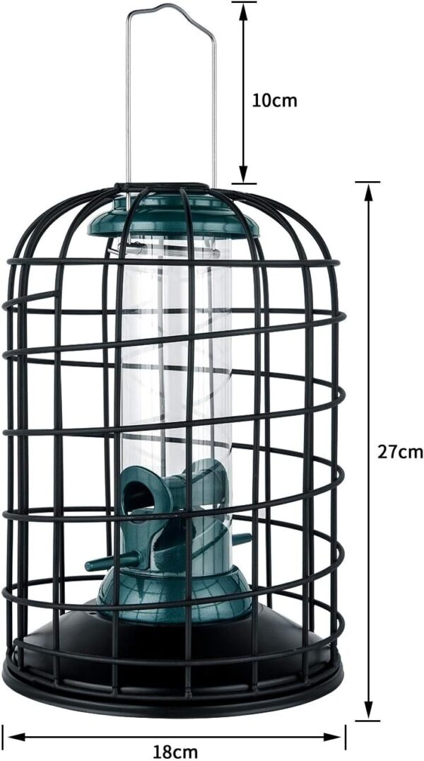iBorn Squirrel Proof Bird Feeder with Squirrel, Pestoff Hanging Wild Bird Seed Feeder for Mix Seed Blends, Sunflower Heart, Birdbath, Heavy Duty All Metal Anti-UV Finishing, Green 8 Inch - Image 8