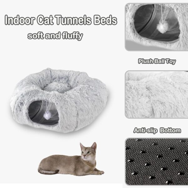 Plush Cat Tunnel Bed Collapsible FluffyTunnels for Indoor Cats Stuff Accessories for Puppy, Kitty, Kitten, Rabbit Small Pets Bed Toy - Image 2