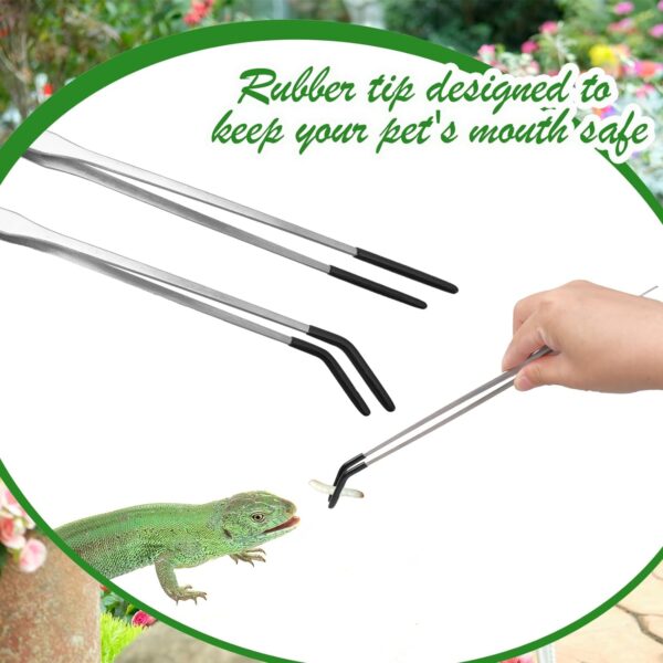 4 Pcs Extra Long Stainless Steel Reptile Feeding Tongs Rubber Tip Bearded Dragon Aquarium Straight and Curved Long Tweezers Terrarium Feeder Tool for Tank Pet Supplies(Silver, 10.5 Inch, 10.63 Inch) - Image 3