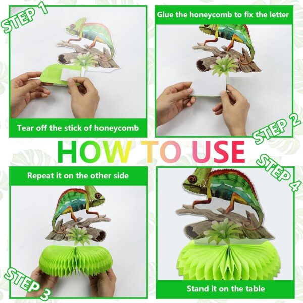Reptile Party Decorations - Including Reptile Theme Balloons, Happy Birthday Banner, Cake Topper, Hanging Swirl, and Honeycomb Centerpieces for Safari Lizard Swamp Reptile Birthday Party Supplies - Image 3