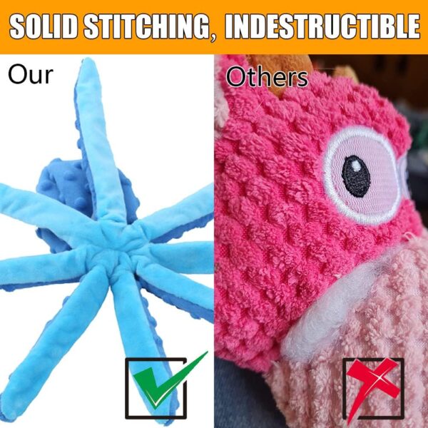 Squeaky Dog Soft Toy, No Stuffed Octopus Dog Chew Toy with Crinkle Paper Plush Dog Teeth Cleaning Toy for Medium Large Dog (Blue) - Image 5