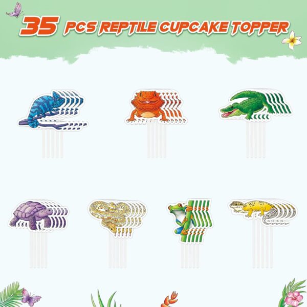 WERNNSAI Reptile Cupcake Toppers - 35 PCS Reptile Party Cake Toppers for Kids Boys Green Jungle Themed Party Birthday Party Safari Cupcake Decorations Baby Shower Wild Party Cupcake Supplies - Image 3