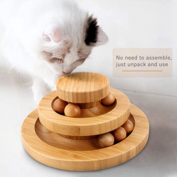 Gelrova Cat Toy Roller Exerciser Fun Cat Toy Indoor Pet Interactive Toy Bamboo Cat Ball Toy with Double Layer Rail, Teaser Cat Ball Toy for Kitten Puppy etc，2-layer track(Bamboo) - Image 3