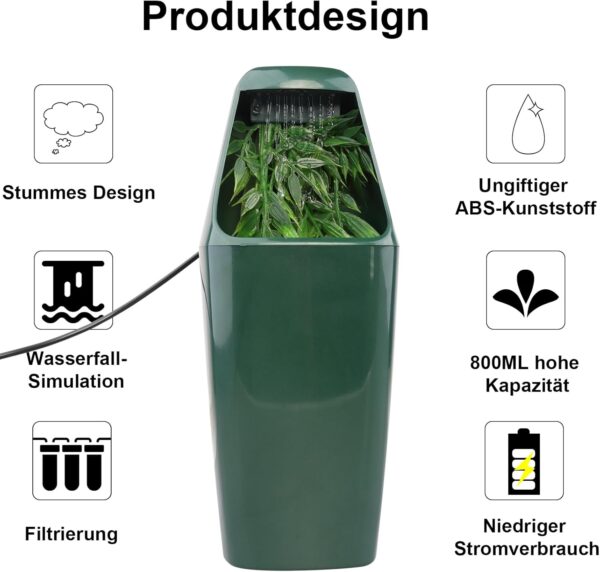 AIICIOO Reptile Drinking Fountain Water Dripper Terrarium & Aquarium Accessories with Activated Carbon Filtering & Simulation Plants for Amphibians Insects Lizard Turtle Snake Spider Frog Gecko - Image 3