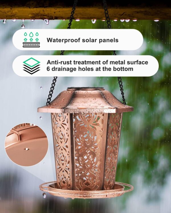 HouseSapp Solar Bird Feeders for Outdoors Hanging Premium Grade Metal Bird Feeder, Chew Proof, Weather and Water Resistant Wild Bird feeders, Outside and Garden Decoration - Image 5