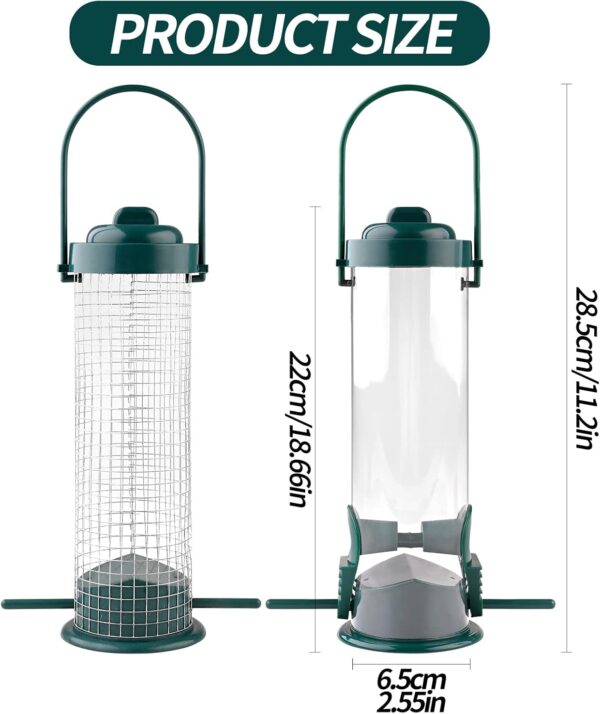 2 Pieces Bird Feeders Metal Wild Bird Feeding Hanging Bird Feeder for Small Birds 2 Ports Bird Feeders with Stand Mixed Seed Feeder with Hanger Peanut Feeder Weatherproof for Garden Outdoor Yard - Image 2
