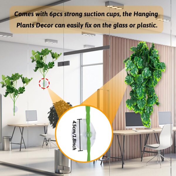 QUOZUO Reptile Hanging Plants Terrarium Fake Monstera Hanging Plants Vines Artificial Leaves Reptile Hide with Suction Cup, Leopard Gecko Tank Accessories for Bearded Dragon Lizard Snake - Image 7