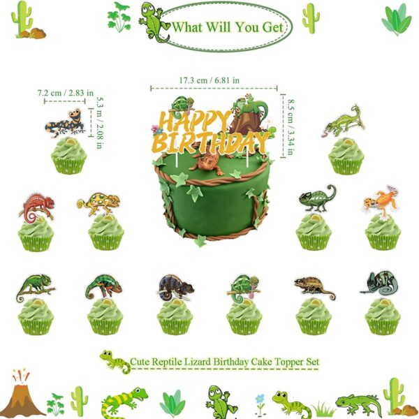 PRATYUS Reptile Lizard Party Decorations, Lizard Jungle Wild Party Supplies with Happy Birthday Banner, Lizard Stickers, Cake Toppers, Balloons for Kids Swamp Safari Animal Theme Party - Image 4