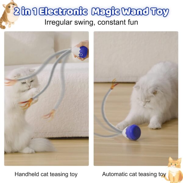 lifefav Cat Toys for Indoor Cats, Electronic Interactive Cat Toys, Upgraded Automatic Plush & Silicone Tail Teaser Toy 2 in 1 Cat Wand Toy, Rechargeable Exercise Toy for Kitten (Blue) - Image 2