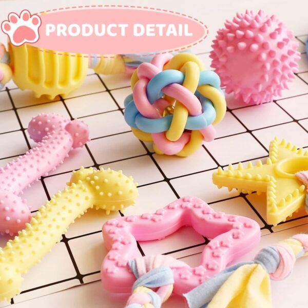 Aliangting Dog Puppy Teething Toys,6 Pack Pink Puppy Chew Toys Set With Ball and Cotton Ropes,dog toys for small dogs,Squeaky Interactive puppy teething toys from 8 weeks - Image 6