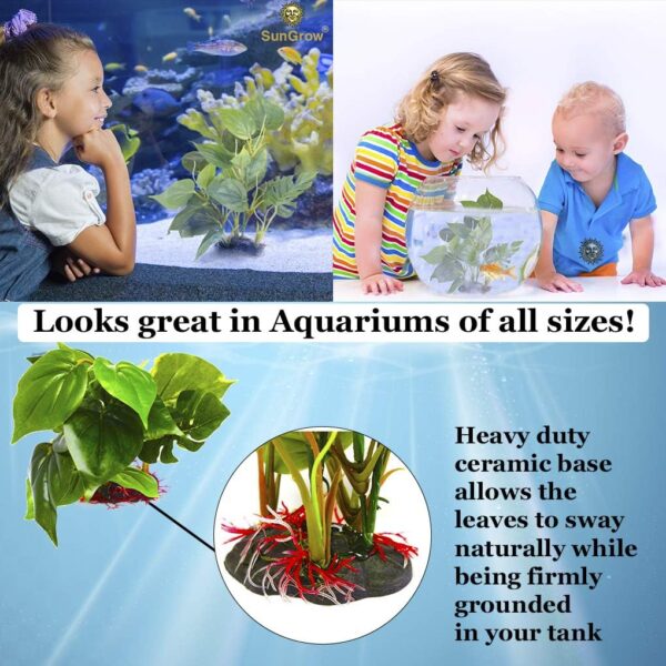 SunGrow Plastic Leaf Plant for Freshwater or Marine Tanks, 10 Inches Tall, Ultra-Realistic Fake Plant, Blunt Leaf Edges Protect Fish Fins, Hiding Spot for Fish, Reptiles, Amphibians - Image 6