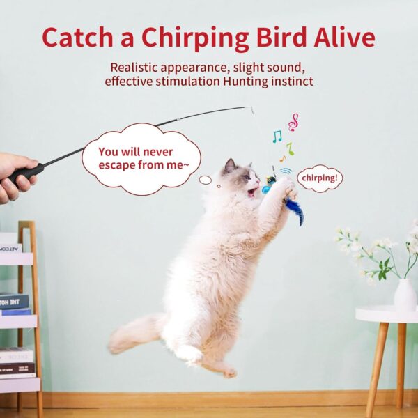 TOHDNC Cat Bird Toys with Cat Wand, Simulation Flying Birds Cat Toys Interactive with Feathers, Interactive Cat Toys for Indoor Kitty Kitten Exercise - Image 3