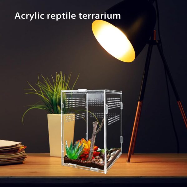 Reptile Feeding Box 25x15x15cm, Transparent Acrylic Reptile Terrarium Reptile Habitat Breeding Box Insect Feeding Box with Vents Anti-Escape Design for Spiderlings,Horned Frog,Beetles,Pet Snakes - Image 4