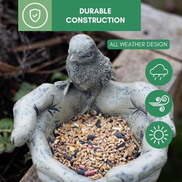 garden mile® Stone Effect Open Hands Garden Ornaments Bird Feeder Station Ornamental Bird Bath Stone Ornaments For Garden Freestanding Bird Bath or Feeding Station Suitable for Seed Peanuts - Image 6