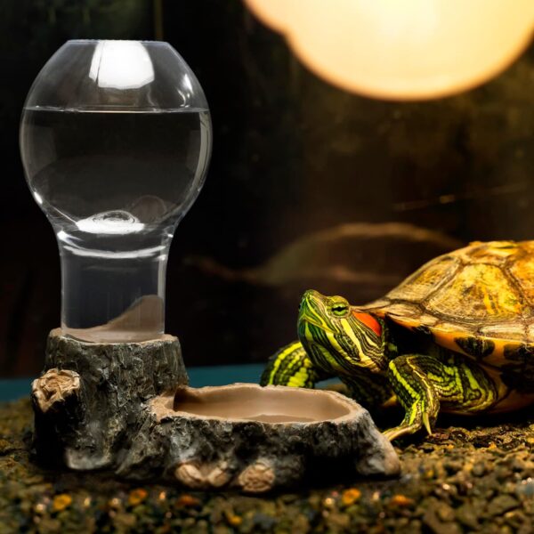 Navaris Reptile Water Dispenser - 400ml Realistic Tortoise Accessories - Large Water Bowl Dish - Bowls for Reptiles & Amphibians - Image 2