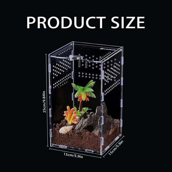 Reptile Feeding Box 25x15x15cm, Transparent Acrylic Reptile Terrarium Reptile Habitat Breeding Box Insect Feeding Box with Vents Anti-Escape Design for Spiderlings,Horned Frog,Beetles,Pet Snakes - Image 2