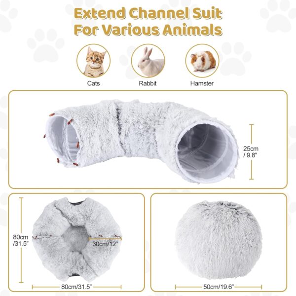 Odoland Large Cat Tunnel Toy with Plush Cat Bed, Foldable Pet Tunnel Bed for Indoor, Multifunctional Cat Donut Tunnel with Ball & Peek Holes, Cat Toys, Crinkle Play Tunnel Tube for Cat - Grey - Image 6