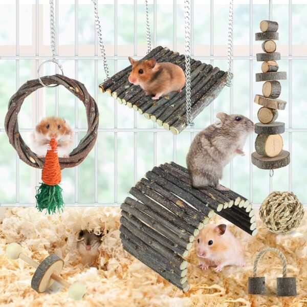 Hamster Toys Rat Toys Chinchilla Toys Hamster Chew Toys Cage Accessories Apple Wood Sticks Ladder Bell Roller for Gerbil Guinea Pigs and Other Small Animal - Image 2