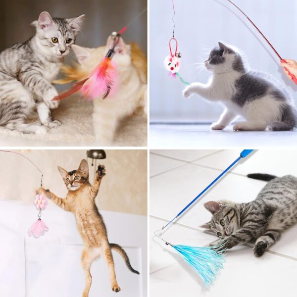 EASY JOY 11 Pcs Interactive Cat Toys, Interactive Cat Feather Toys, 2 Cat Wand, 9 Replaceable Toys, Bird Cat Toys for Small and Large Cats - Image 6