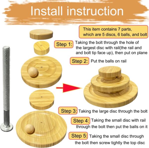 TSKDKIT Cat Toy Roller Exerciser Fun Cat Toy Indoor Pet Interactive Toy Bamboo Cat Ball Toy with Double Layer Rail, Teaser Cat Ball Toy for Kitten Puppy etc - Image 7