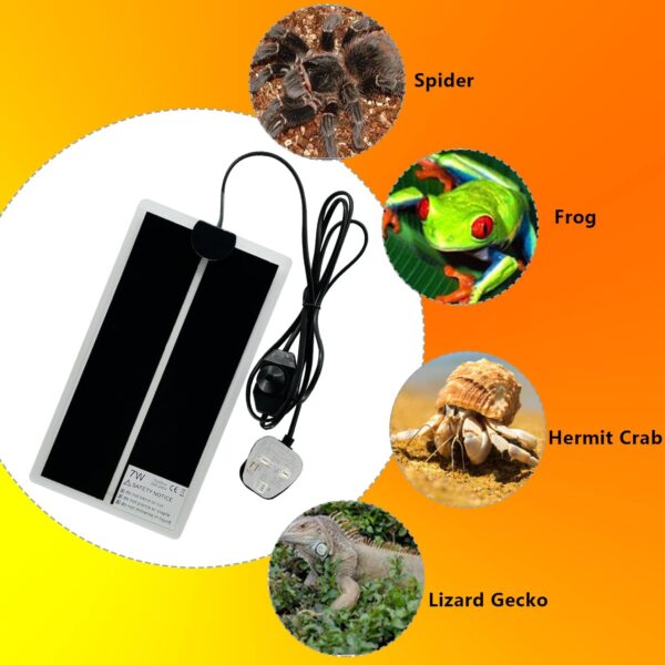 FIPASEN Reptile Heating Mat, Reptile Heating Pad with Temperature Adjustment for Reptiles Tortoise Snakes Lizard Gecko Hermit Crab Turtle Amphibians - Removable Terrarium Heat Mats(7W, 11x6 inches) - Image 7