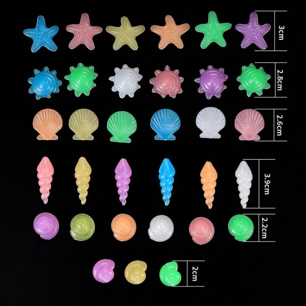 wokery 150 Pcs Glowing Pebbles, Glow in the Dark Stones Rocks Conch Shells Starfish, Colorful Luminous Cobblestones, Decorative Gravel Pebbles Stones Rocks for Aquarium Fish Tank Garden Decoration - Image 2