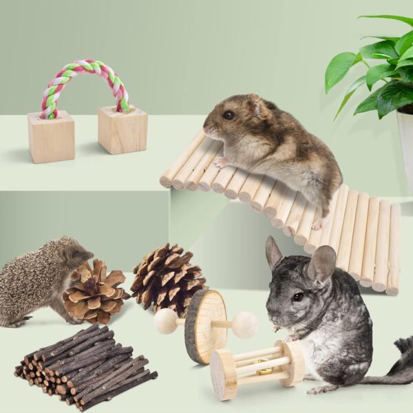 ERKOON Hamster Chew Toys, Hamster Toy Syrian Boredom Breakers Natural Wooden Teeth Care Small Animal Molar Toys, Dumbbell Bridge Swing Seesaw for Small Pet Hamster Rabbits, Gerbils, Guinea Pig - Image 7