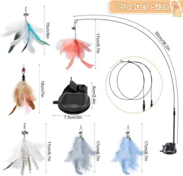 Hysagtek Cat Feather Toys, 9Pcs Interactive Kitten Toys Kits, Bird Feather Pet Teaser Wand for Indoor Cats, 6 Feather Refills and 2 Retractable Cat Teaser Wand with 1 Super Suction Cup - Image 6